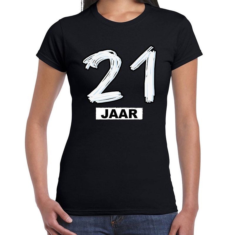 Foto van 21 jaar verjaardag cadeau t-shirt zwart voor dames l - feestshirts