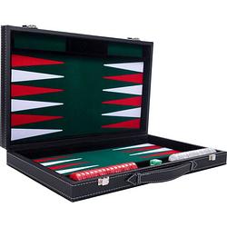 Foto van Backgammon spel - 18 inch - groen, wit & rood - ingelegd vilt