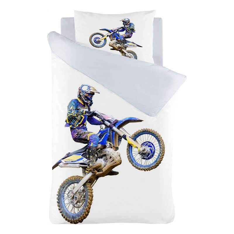 Foto van Iseng motor cross dekbedovertrek - katoen - 1-persoons (140x200/220 cm + 1 sloop) - white