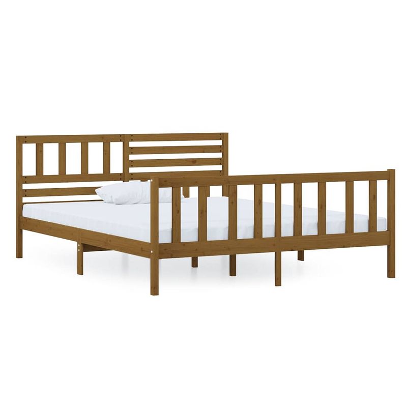 Foto van The living store bedframe - grenenhout - 205.5 x 126 x 100 cm - honingbruin