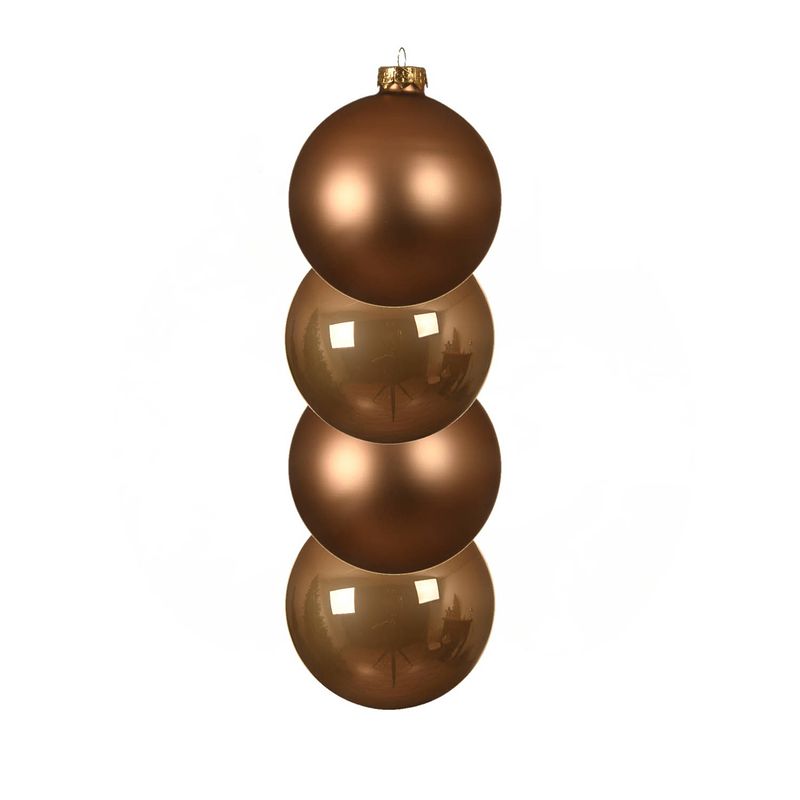 Foto van 4x stuks glazen kerstballen toffee bruin 10 cm mat/glans - kerstbal