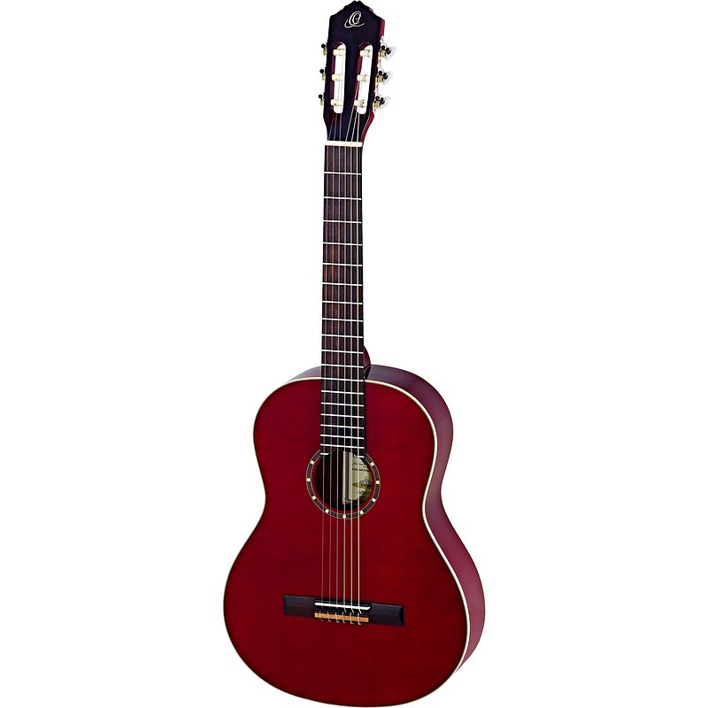 Foto van Ortega family series r121l linkshandige klassieke gitaar rood met gigbag