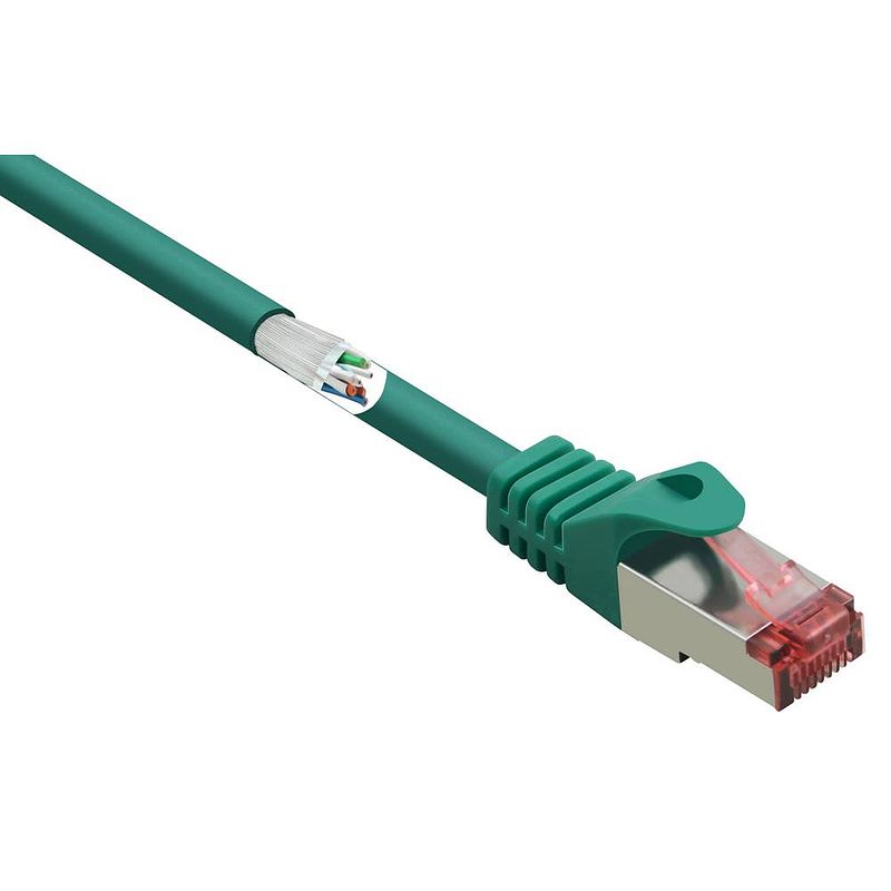 Foto van Renkforce rf-3432056 rj45 netwerkkabel, patchkabel cat 6 s/ftp 30.00 m groen snagless, vergulde steekcontacten, vlambestendig 1 stuk(s)