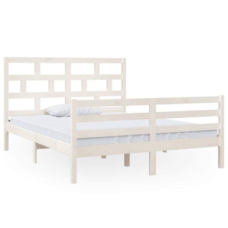 Foto van Vidaxl bedframe massief hout wit 150x200 cm 5ft king size