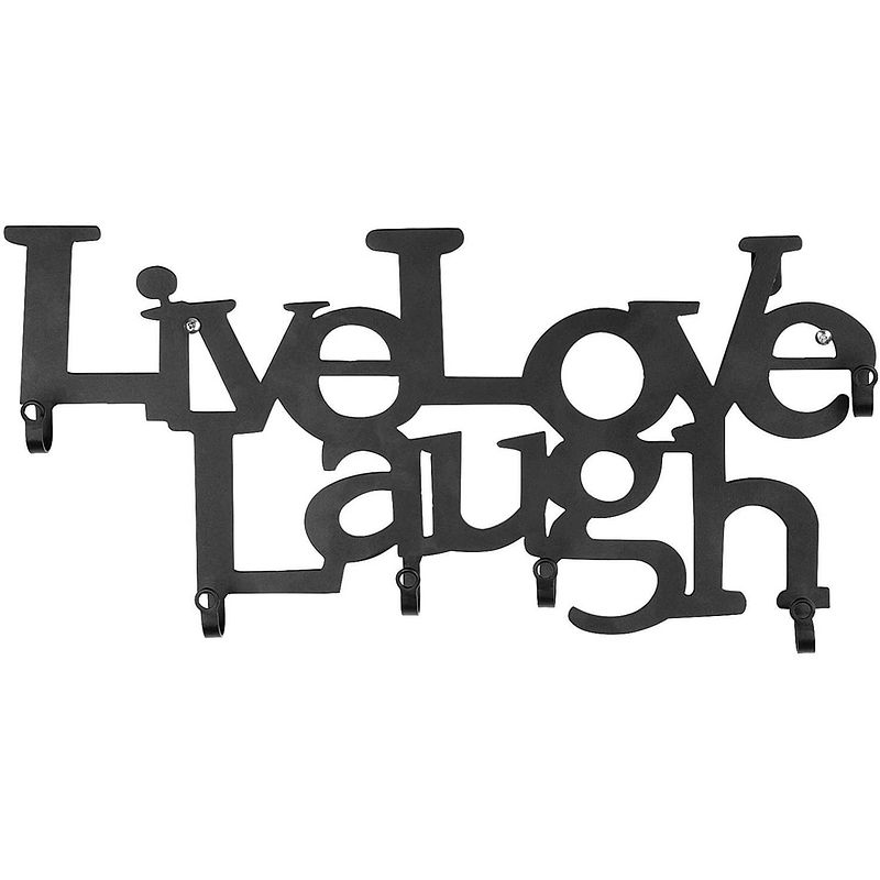 Foto van Miadomodo- live, love, love, laugh, metalen wandkapstok met 6 haken, 48 x 23 x 3 cm