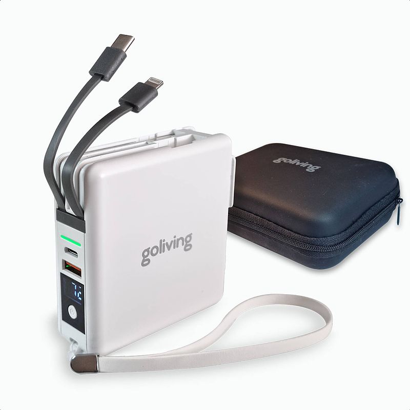 Foto van Goliving 4 in 1 powerbank stekker - 10000 mah - 22.5w - pd+qc usb c & usb a - battery display - iphone & samsung - wit