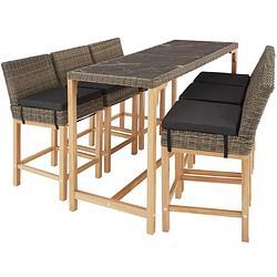 Foto van Tectake® - wicker bartafel lovas met 6 stoelen latina - natuur