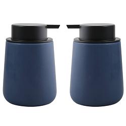 Foto van Msv zeeppompje/dispenser malmo - 2x - keramiek - donkerblauw/zwart - 8,5 x 12 cm - 300 ml - zeeppompjes