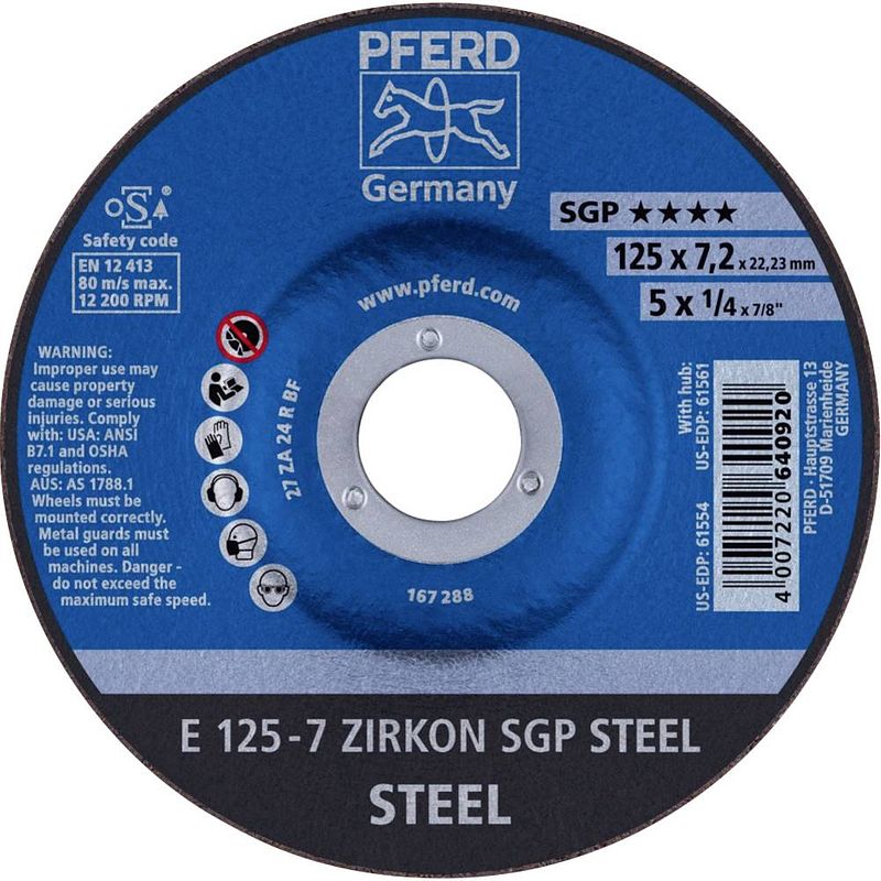 Foto van Pferd 62212737 e 125-7 zirkon sgp steel afbraamschijf gebogen 125 mm 22.23 mm 10 stuk(s)