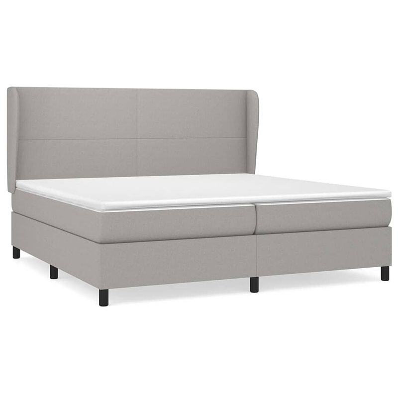 Foto van The living store bedframe larikshout - boxspringbed 203x203x118/128cm - lichtgrijs met matras en topmatras