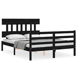 Foto van The living store houten bedframe - massief grenenhout - 205.5 x 125.5 x 81 cm - zwart