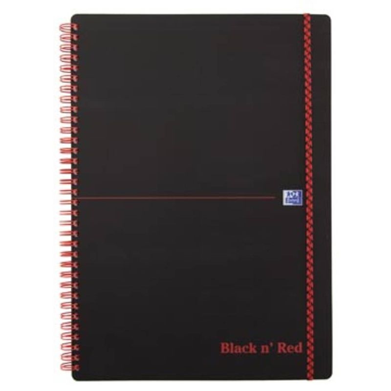 Foto van Oxford black n's red spiraalblok kunststof, 140 bladzijden ft a5, geruit 5 mm