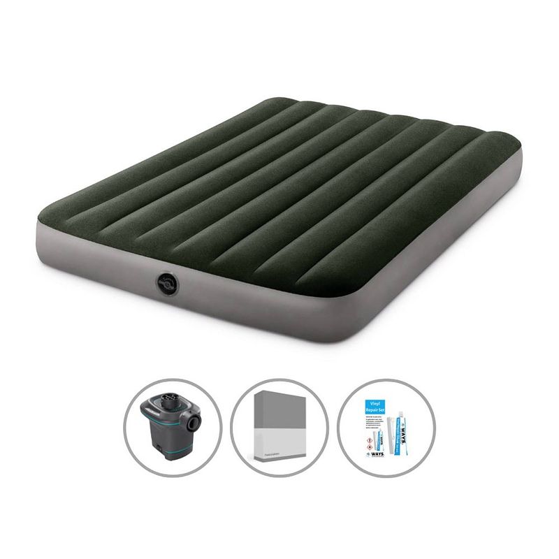 Foto van Intex luchtbedset - twijfelaar - 137 x 191 x 25 cm - groen + accessoires