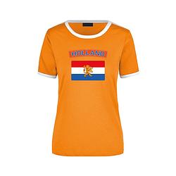 Foto van Holland ringer t-shirt oranje met witte randjes voor dames - nederland supporter kleding l - feestshirts