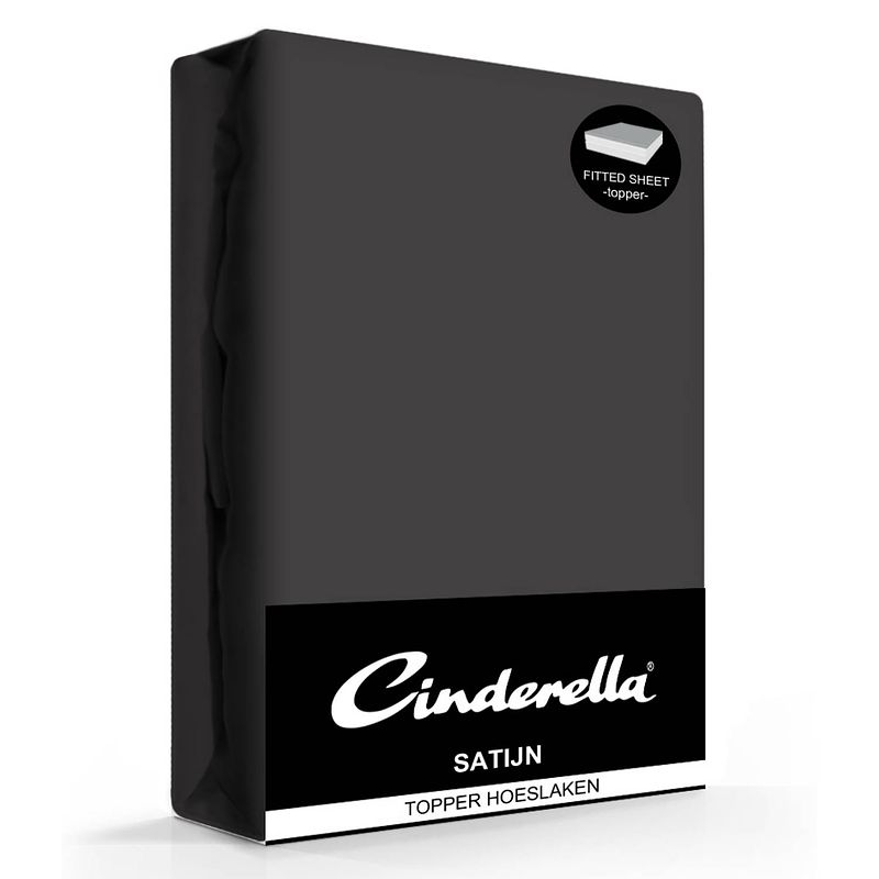 Foto van Cinderella katoen-satijn topper hoeslaken - 100% katoen-satijn - 1-persoons (90x220 cm) - anthracite