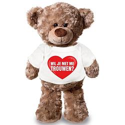 Foto van Knuffel teddybeer met wil je met me trouwen hart shirt 43 cm - knuffelberen