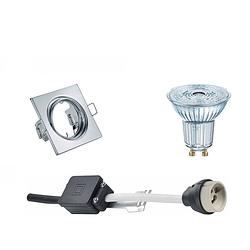 Foto van Led spot set - osram parathom par16 927 36d - gu10 fitting - dimbaar - inbouw vierkant - glans chroom - 5.5w - warm wit