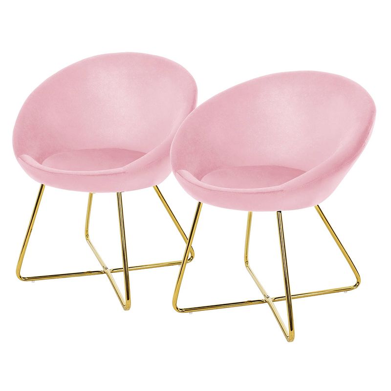 Foto van Ml-design eetkamerstoelen set van 2 fluweel, roze, woonkamerstoel met ronde rugleuning, gestoffeerde stoel met