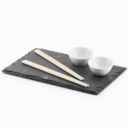 Foto van Excellent houseware sushi servies - voor 2 personen - set 7-delig - leisteen - met stokjes