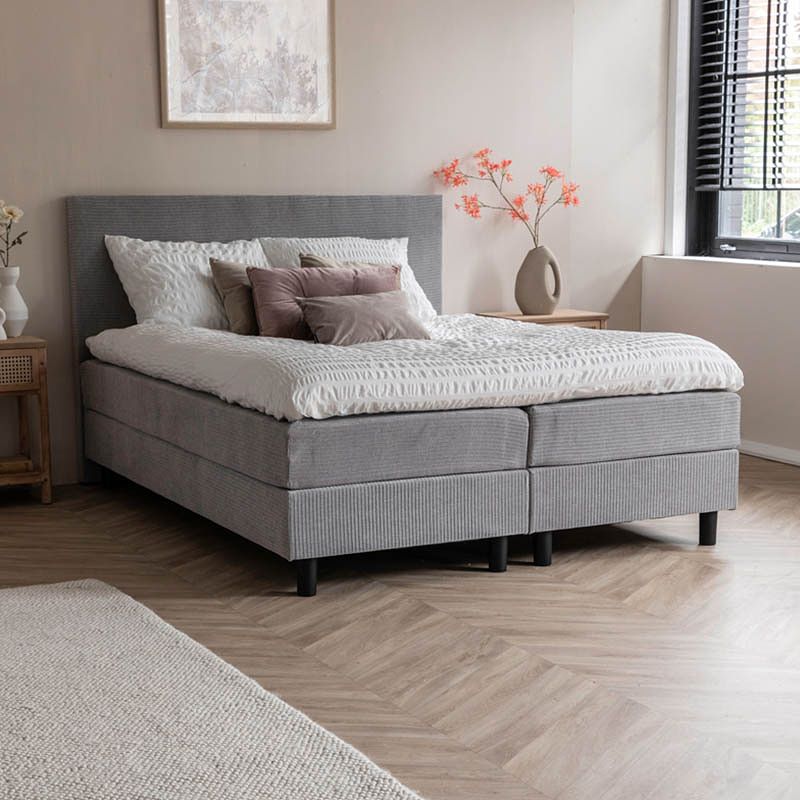 Foto van 2-persoons boxspring julia rib - grijs - grijs 160x200 cm - pocketvering - inclusief topper - dekbed-discounter.nl