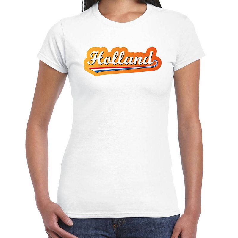 Foto van Wit fan shirt / kleding holland met nederlandse wimpel ek/ wk voor dames l - feestshirts