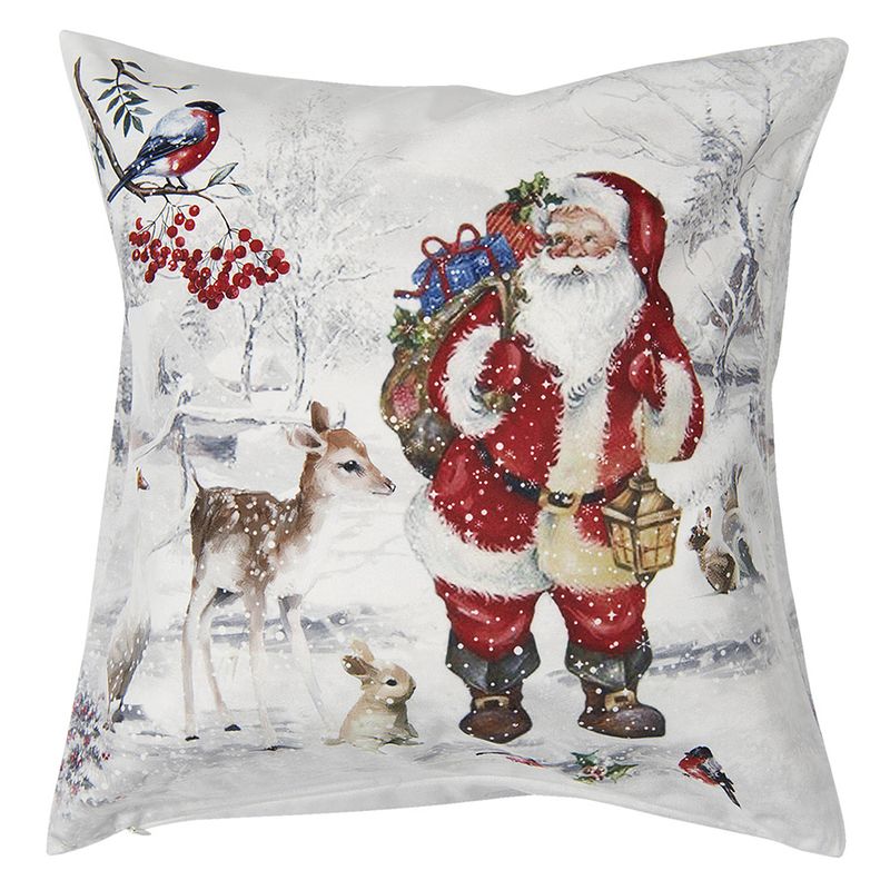 Foto van Haes deco - kerst kussenhoes 45x45 cm - wit - collectie: santa red - sierkussen, kussenhoes