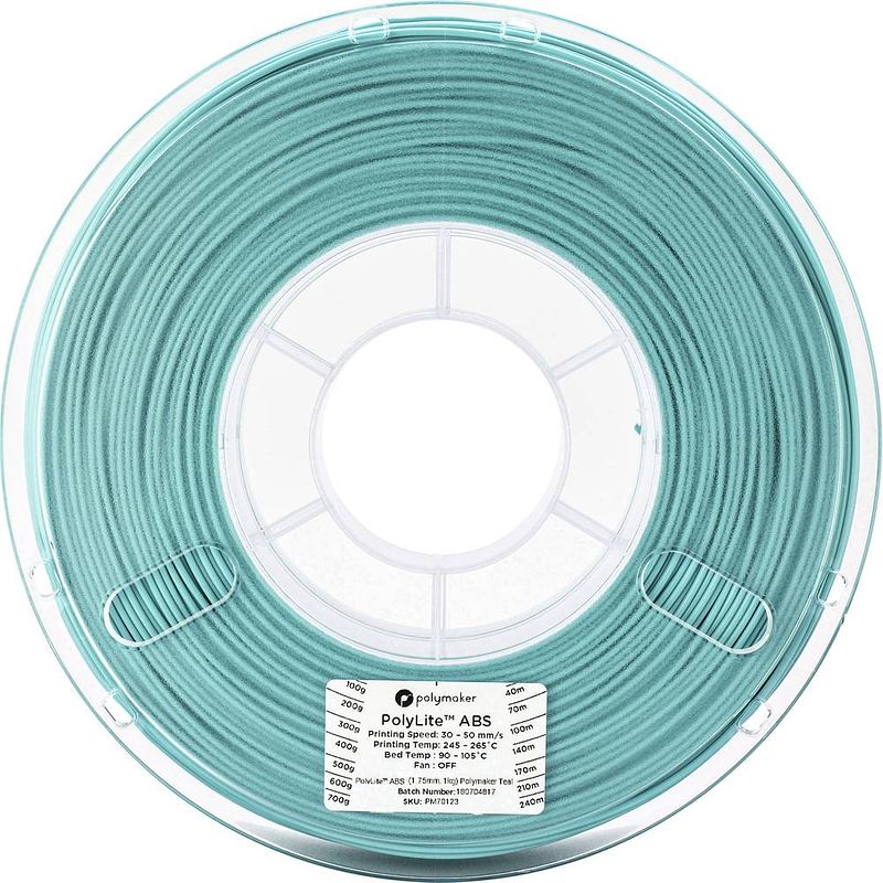 Foto van Polymaker 70124 filament abs kunststof 2.85 mm 1 kg blauw-groen polylite 1 stuk(s)