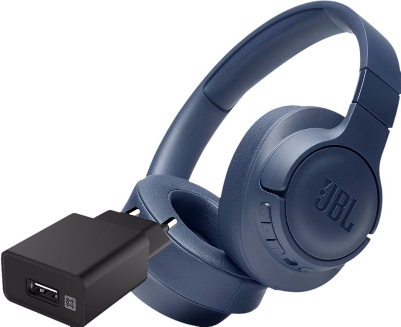 Foto van Jbl tune 760nc blauw + xtrememac oplader met usb a poort 12w