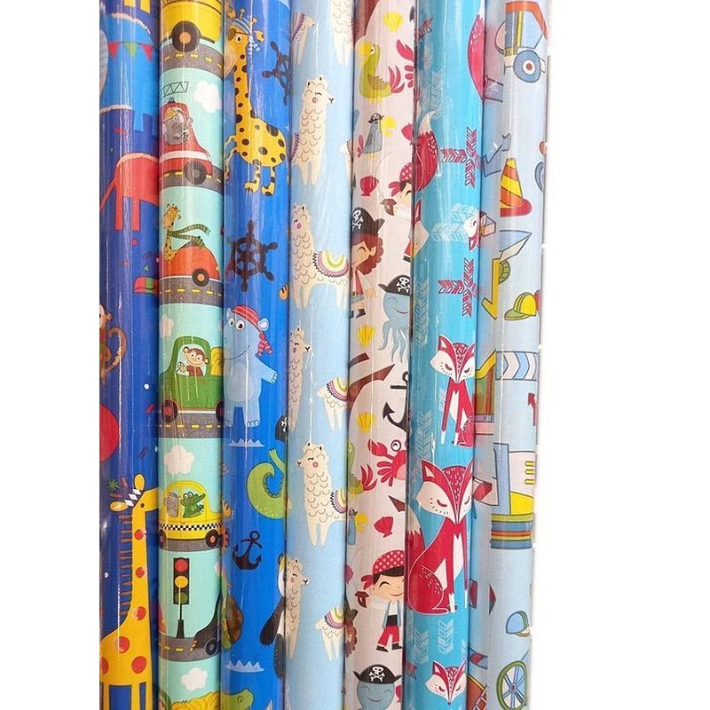 Foto van 5 rollen assortiment luxe cadeaupapier - inpakpapier voor kinderen - 200 x 70 cm