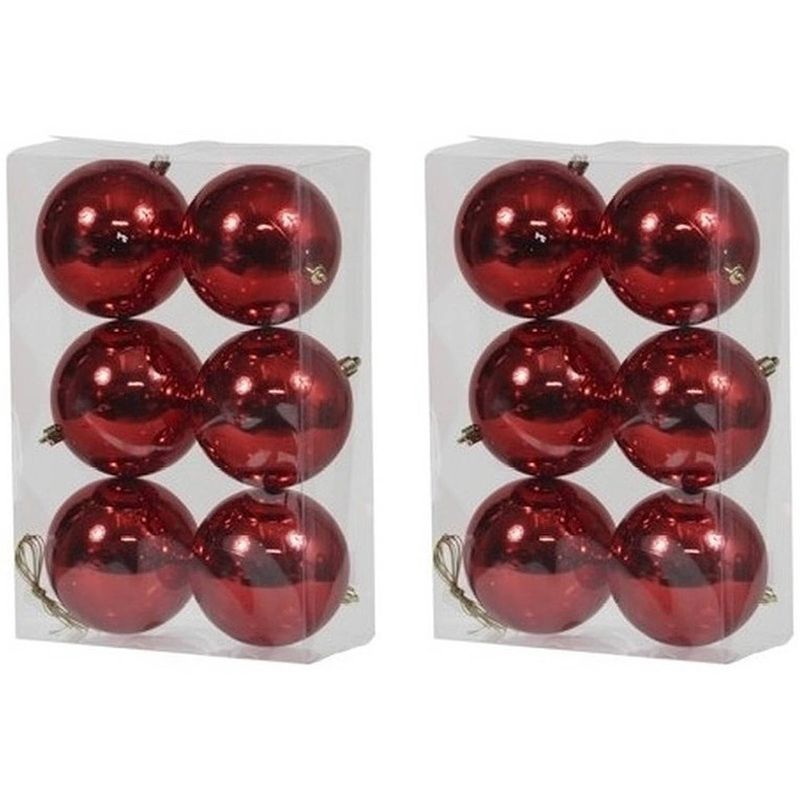 Foto van 12x kunststof kerstballen glanzend rood 10 cm kerstboom versiering/decoratie - kerstbal