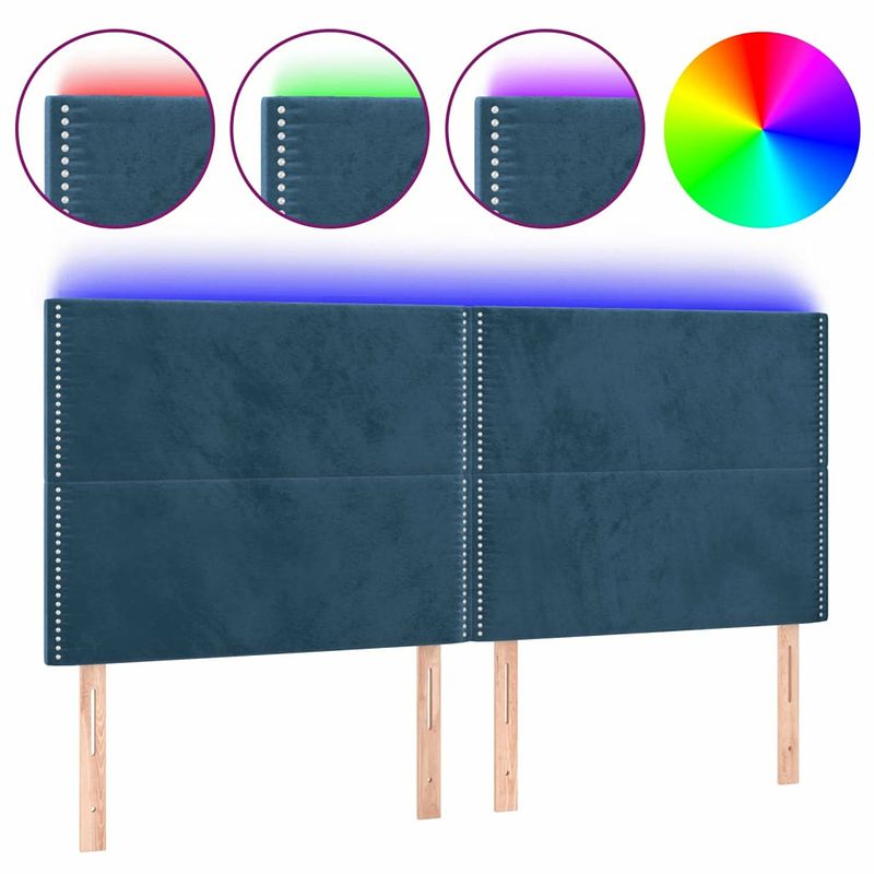 Foto van Vidaxl hoofdbord led 200x5x118/128 cm fluweel donkerblauw