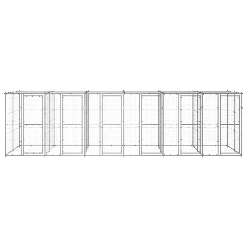 Foto van The living store hondenkennel - 660x220x180 cm - gegalvaniseerd staal - pe dak - zilverkleurig