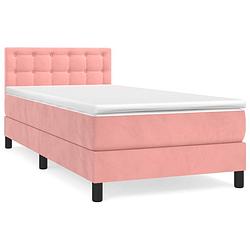 Foto van The living store boxspring met matras fluweel roze 80x200 cm - bed