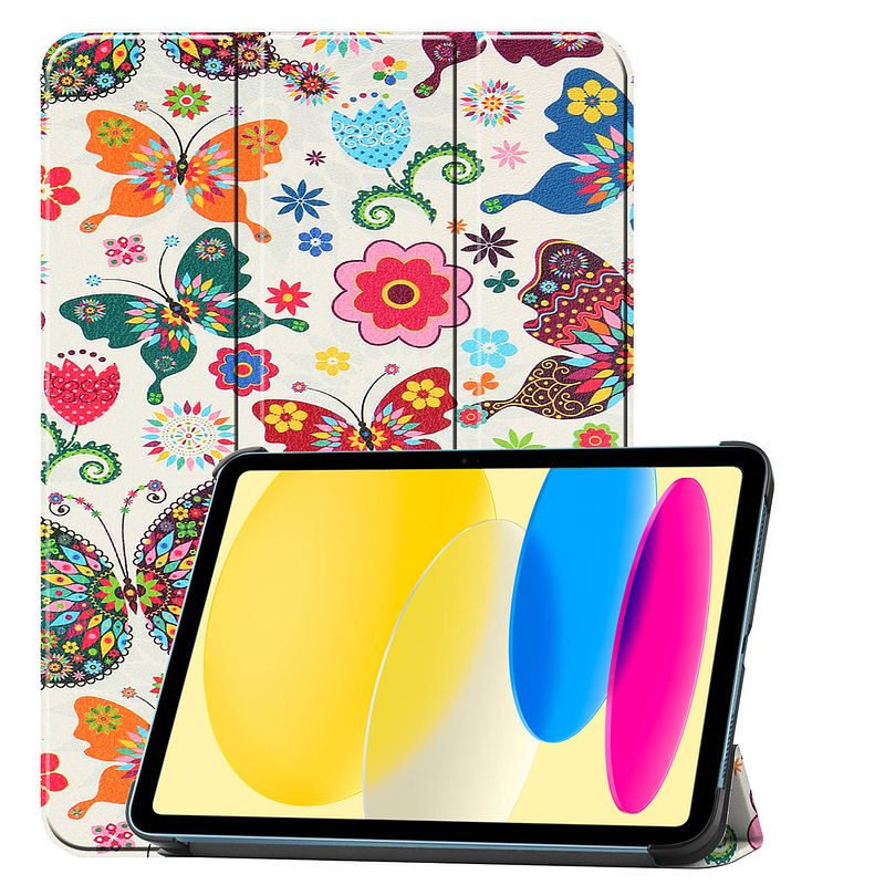 Foto van Basey ipad 10 2022 hoes case hoesje hard cover - ipad 10 hoesje bookcase - vlinders