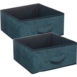 Foto van Set van 2x stuks opbergmand/kastmand 14 liter petrol groen polyester 31 x 31 x 15 cm - opbergmanden