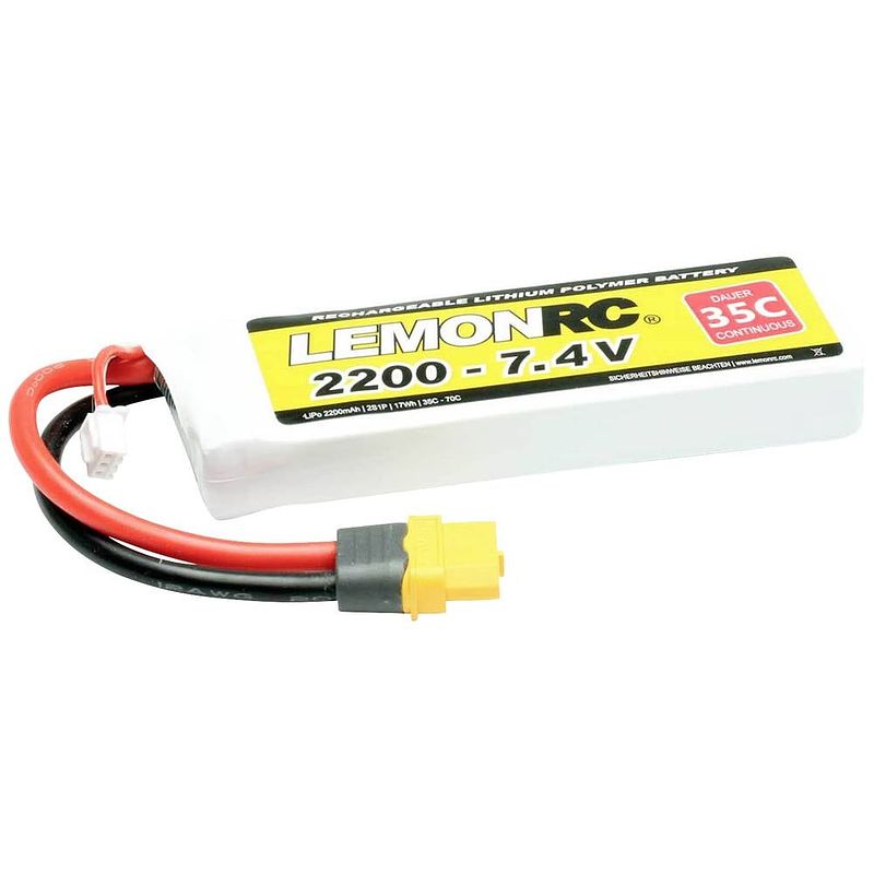 Foto van Lemonrc lipo accupack 7.4 v 2200 mah aantal cellen: 2 35 c softcase xt60