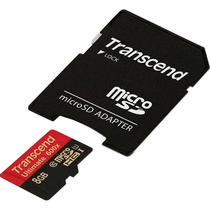 Foto van Transcend ultimate (600x) microsdhc-kaart 8 gb class 10, uhs-i incl. sd-adapter
