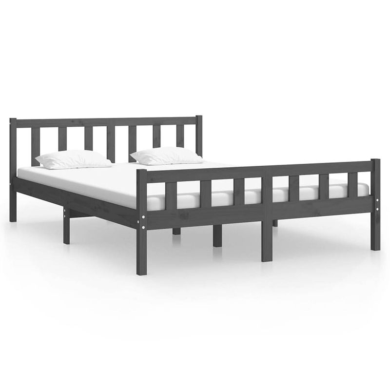 Foto van The living store bedframe grenenhout grijs - 205.5 x 145.5 x 69.5 cm - montage vereist