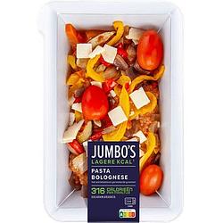 Foto van Jumbo'ss pasta bolognese met een lagere kcal 450g aanbieding bij jumbo | 25% korting