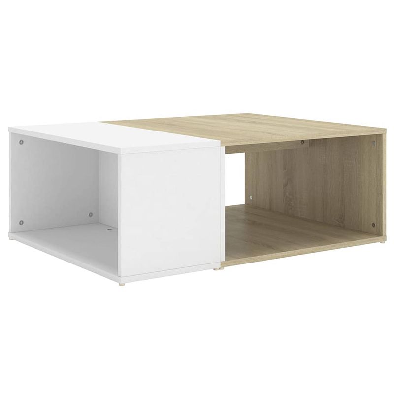 Foto van The living store salontafel - wit en sonoma eiken - 90x67x33 cm - 2 schappen