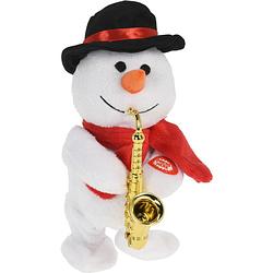 Foto van Christmas decoration sneeuwpop knuffel - 21 cm - met beweging en geluid - kerstman pop
