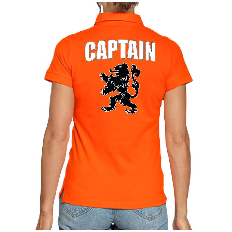 Foto van Holland fan polo t-shirt captain oranje met leeuw voor dames s - feestshirts