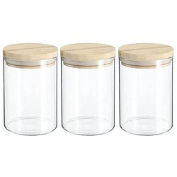 Foto van 3x stuks voorraadbussen/voorraadpotten 0,6l glas met houten deksel - voorraadpot