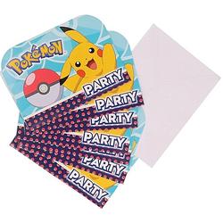 Foto van Pokemon themafeest kinderfeest uitnodigingen 16 stuks inclusief enveloppes - thema feest uitnodigingen