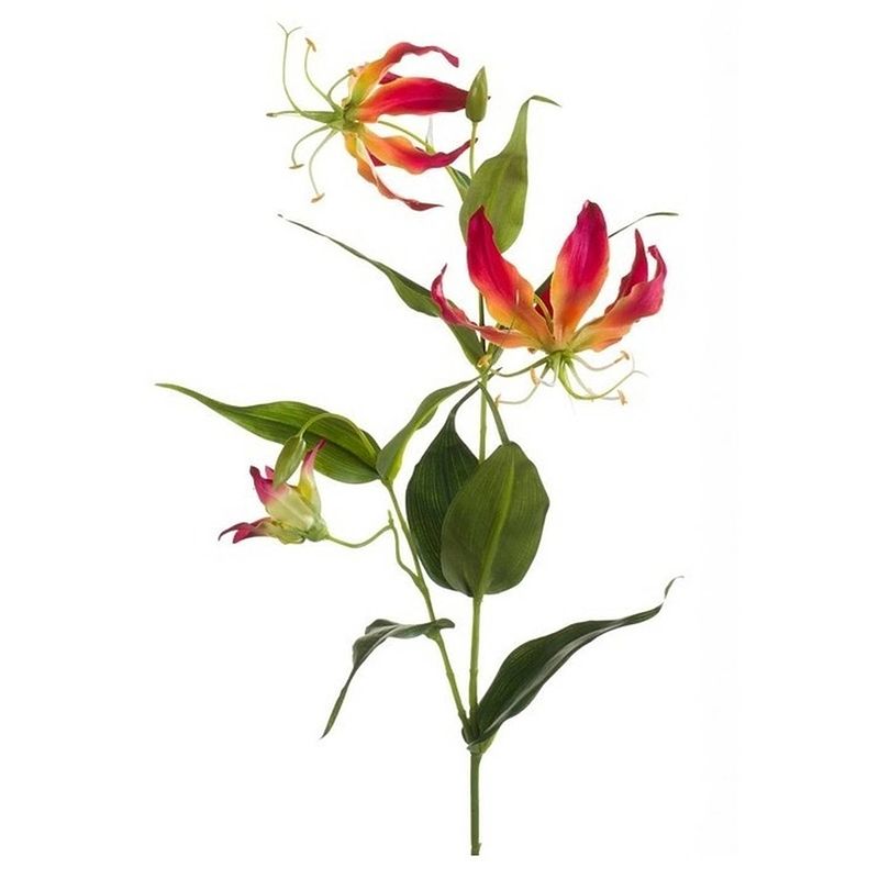 Foto van Gele met rode gloriosa kunstbloem 75 cm - kunstbloemen boeketten