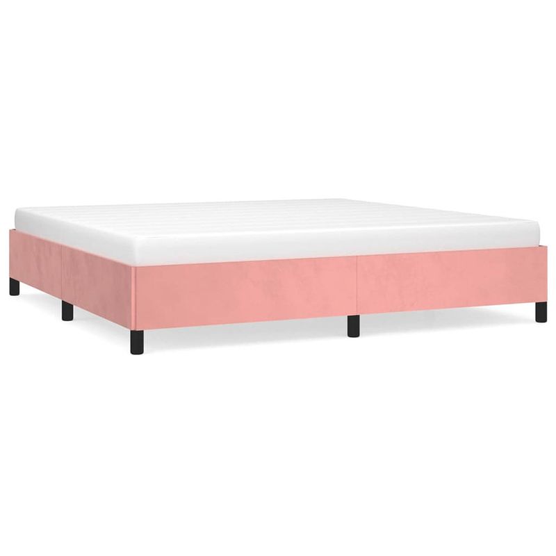 Foto van The living store bedframe ? fluweel ? ondersteunende poten ? multiplex lattenbodem ? roze ? 203 x 203 x 35 cm ?