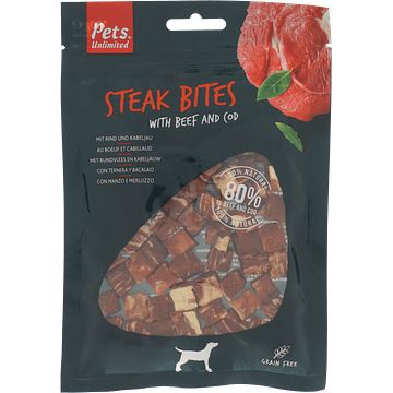 Foto van Pets unlimited steak bites beef 100 gram bij jumbo