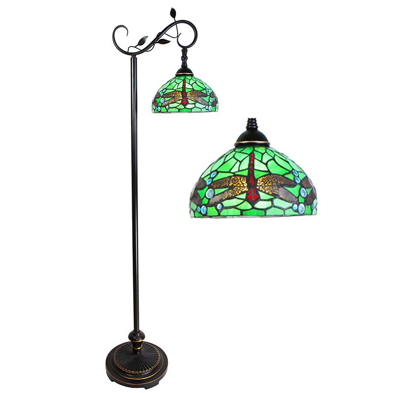 Foto van Haes deco - tiffany vloerlamp groen, bruin 36x25x152 cm e27/max 1x60w