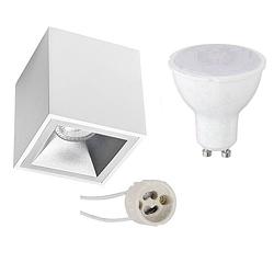 Foto van Opbouwspot set - pragmi cliron pro - gu10 fitting - opbouw vierkant - mat wit/zilver - 6w - natuurlijk wit 4200k -