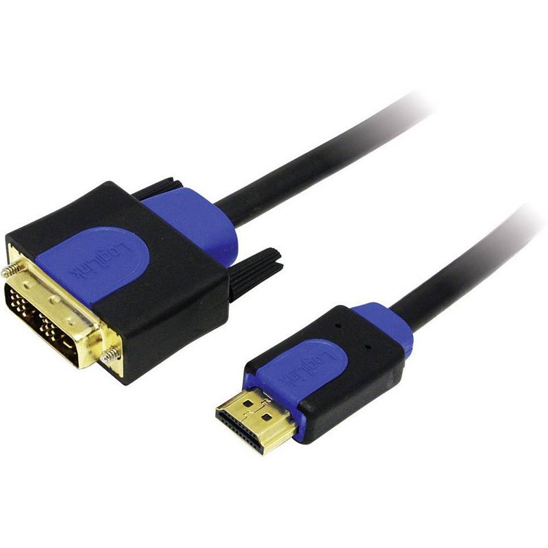 Foto van Logilink dvi / hdmi adapterkabel dvi-d 18+1-polige stekker, hdmi-a stekker 10.00 m zwart chb3110 vergulde steekcontacten, schroefbaar dvi-kabel